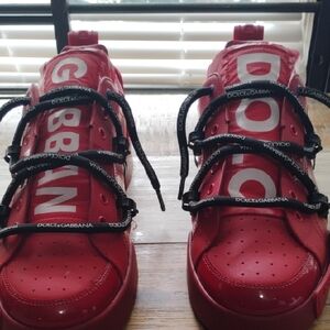 Dolce & Gabbana Red and Black Sneakers Sleek Design